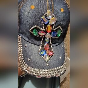 New blue Jean Adjustable rhinstone Baseball cross cap